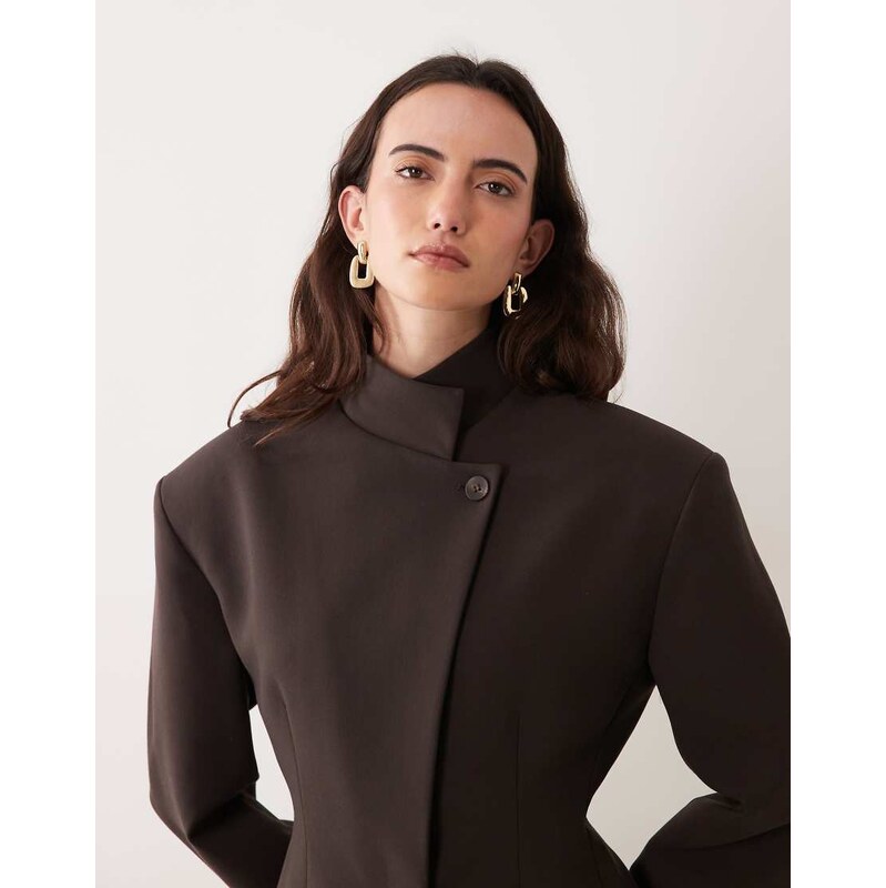 ASOS DESIGN wrap front cinch blazer in chocolate-Brown