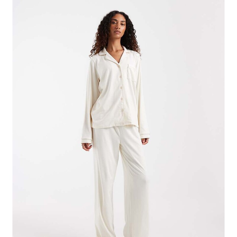 Loungeable Tall super soft jersey revere top and wide leg pyjama