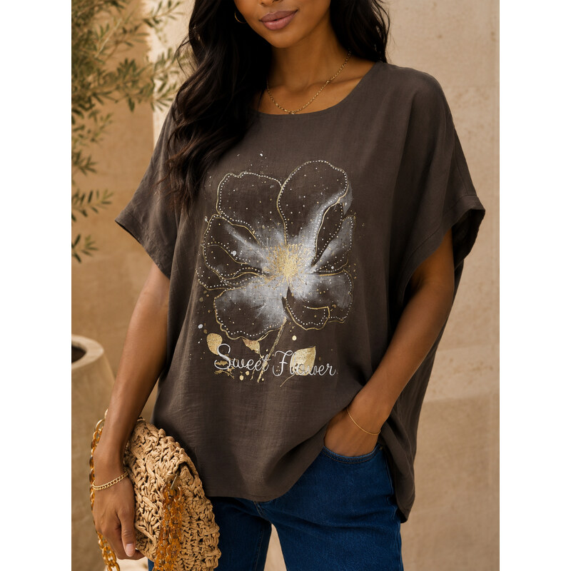 Fashionweek Dámská oversize bavlněná halenka Sweet Flower s