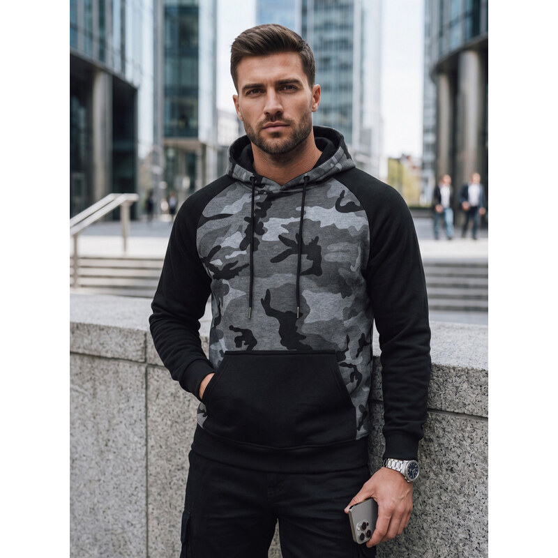 BASIC Šedo-černá camo mikina Šedá