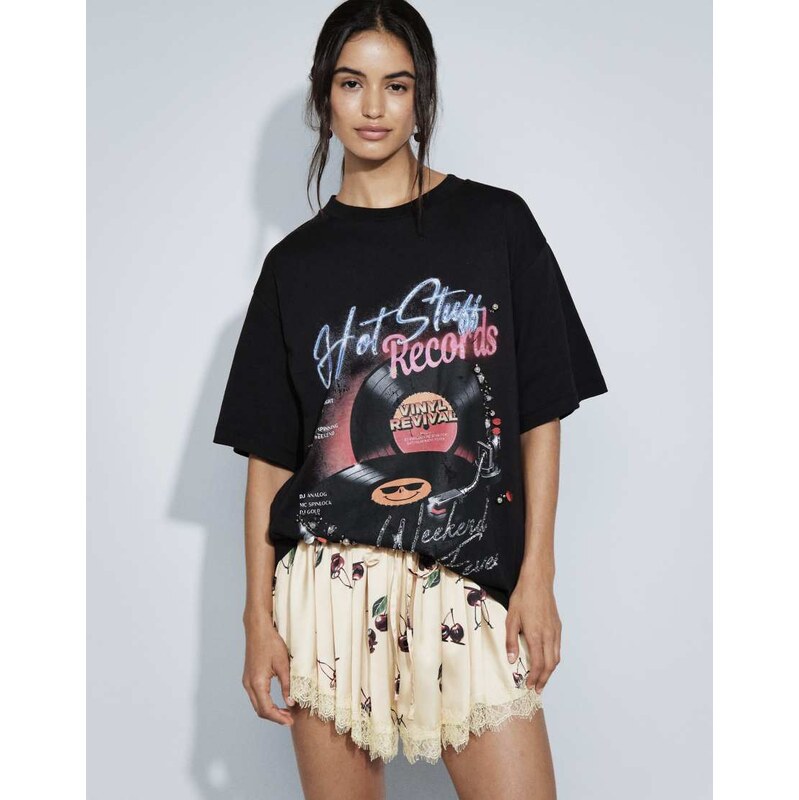 ASOS DESIGN embellished oversized t-shirt with vintage vinyl
