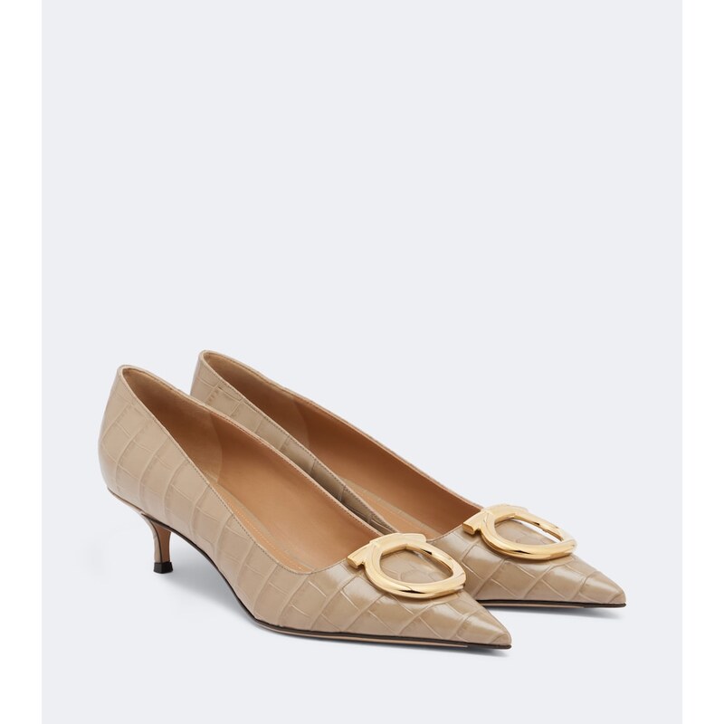 Ferragamo Lara Gancini croc-effect leather pumps