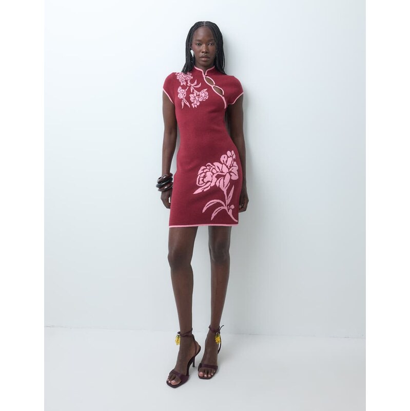 ASOS DESIGN premium knitted floral mini dress with contrast
