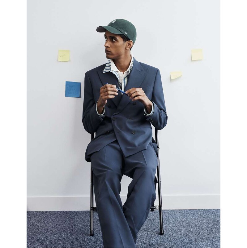 ASOS DESIGN regular double breasted suit blazer in dark blue