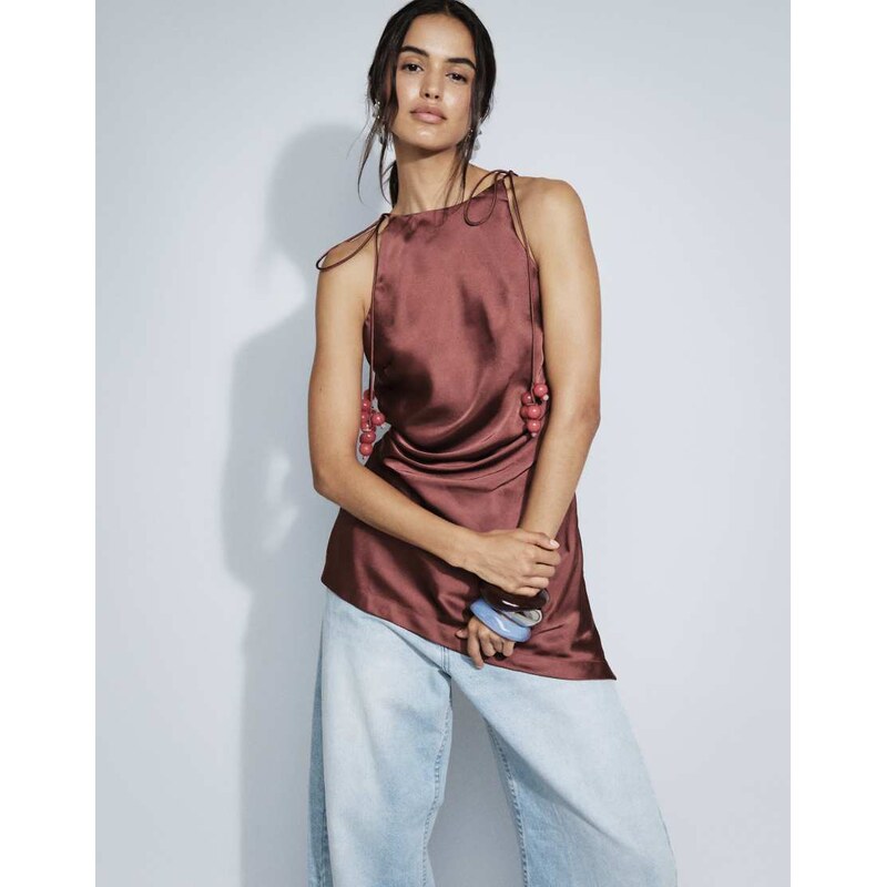ASOS DESIGN high neck grape beading top in cherry-Red