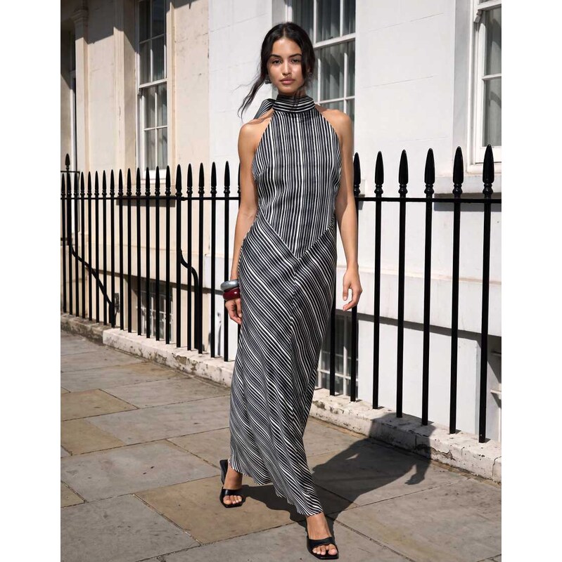 Pretty Lavish Jemima halter neck open back maxi dress in black