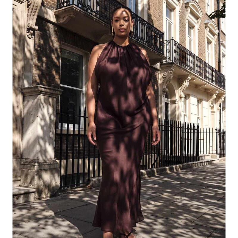 ASOS Curve ASOS DESIGN Curve draped halter neck maxi dress with