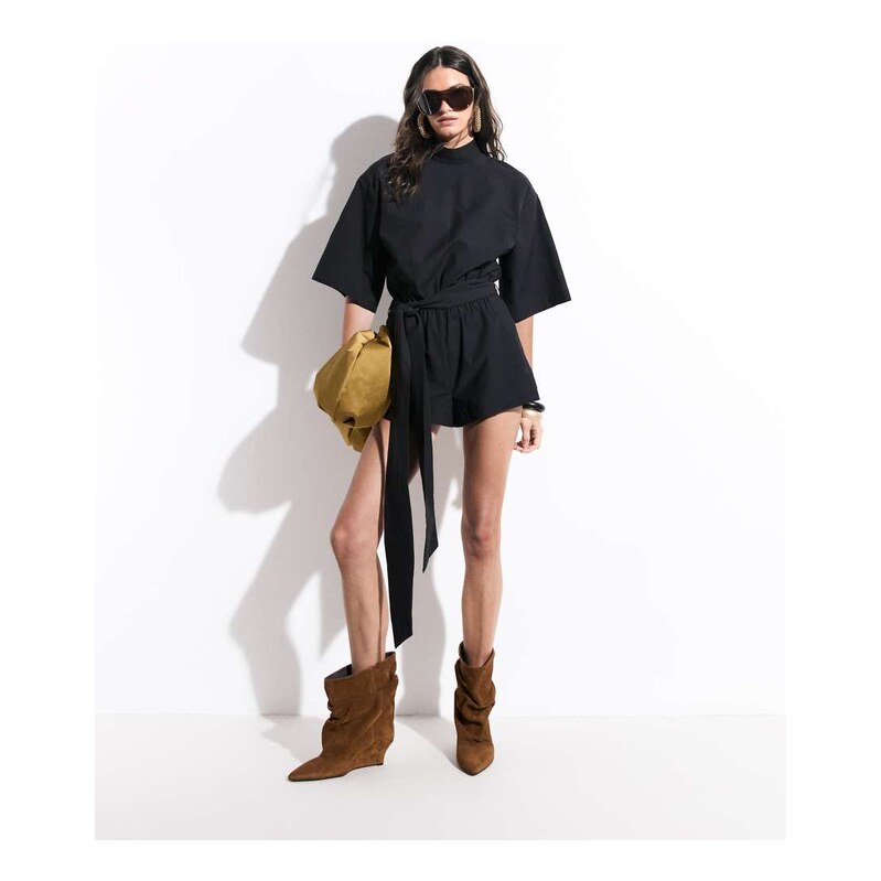 ASOS DESIGN high neck short sleeve techy playsuit in black