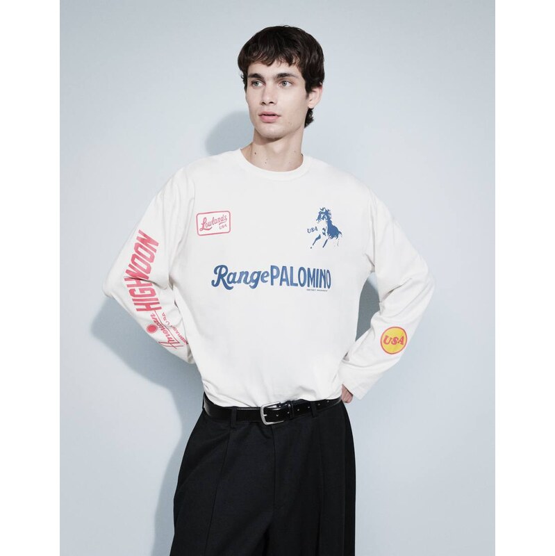 Cotton On box fit long sleeve graphic t-shirt in chalk white