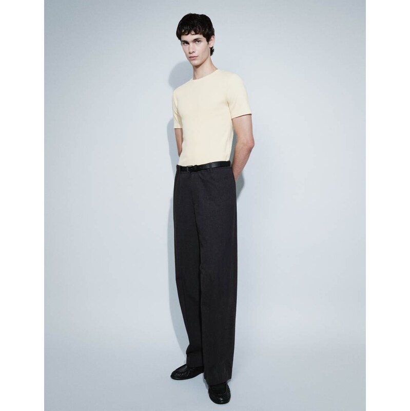Weekday tailored trousers with front pleat in off-black melange