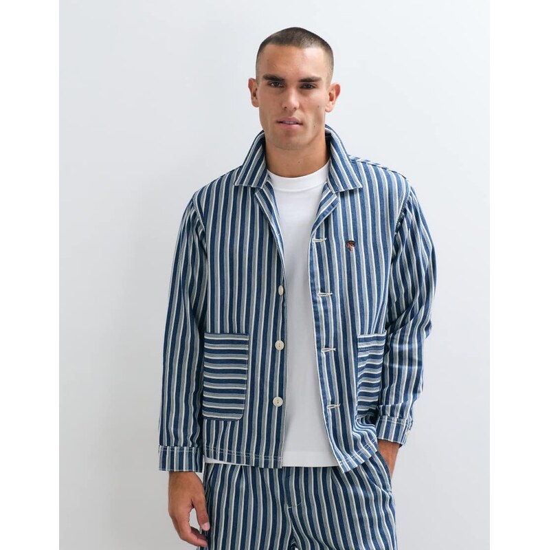 BLKVIS source striped denim jacket co-ord in blue multi
