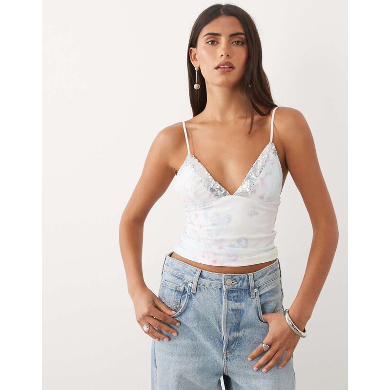 Tiger Mist Fenella sequin trim plunge cami top in vintage cherry