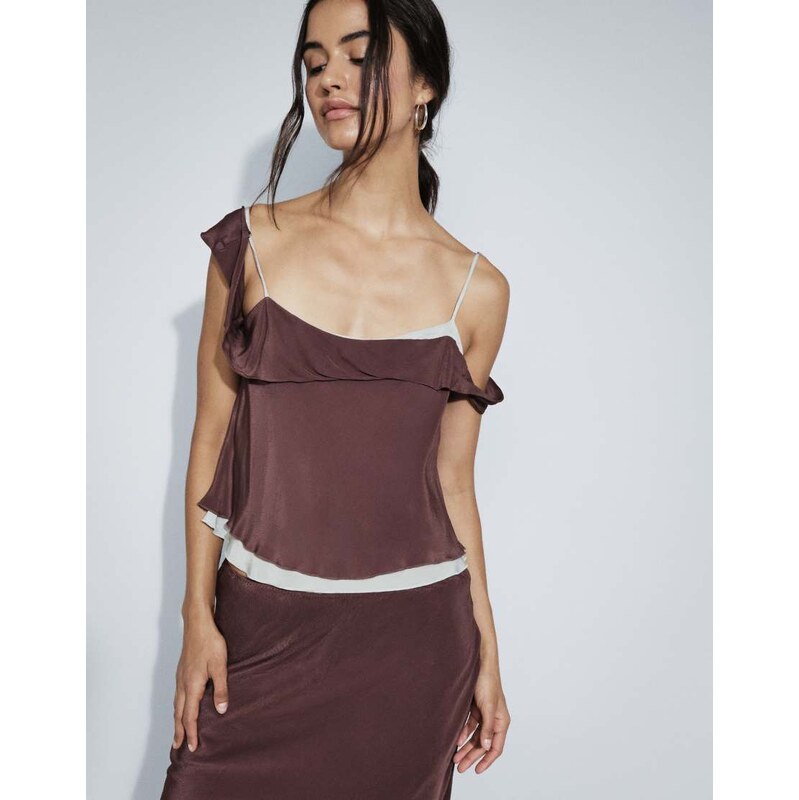 Mango double layer top co-ord in brown and blue