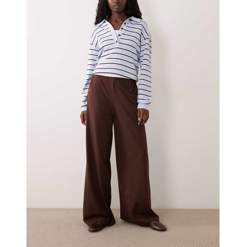 ASOS DESIGN wide leg co-ord trousers in brown-Yellow
