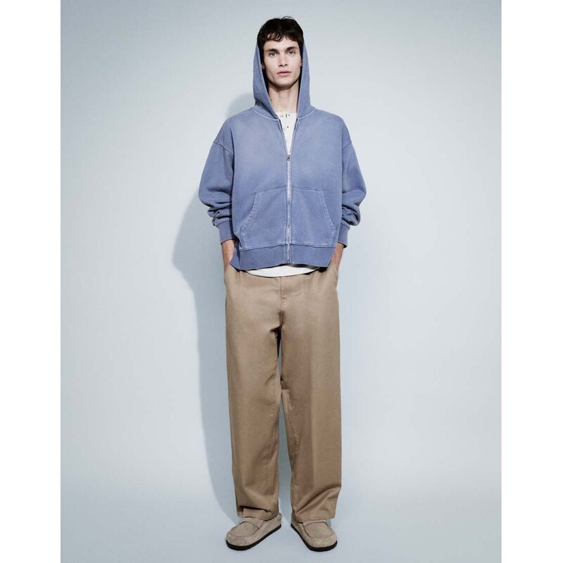 Weekday co-ord boxy fit zip hoodie in washed blue