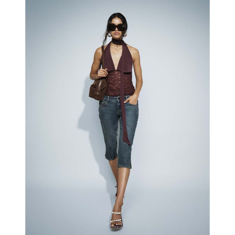 Motel low rIse denim capri jean in dirty green wash-Blue