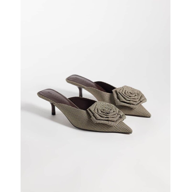 ASOS DESIGN Surprise corsage detail pointed kitten heeled mules