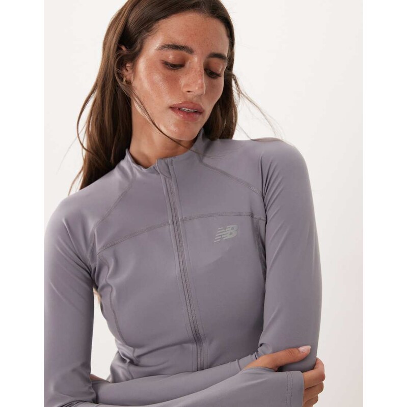 New Balance harmony firrted full zip jacket in grey