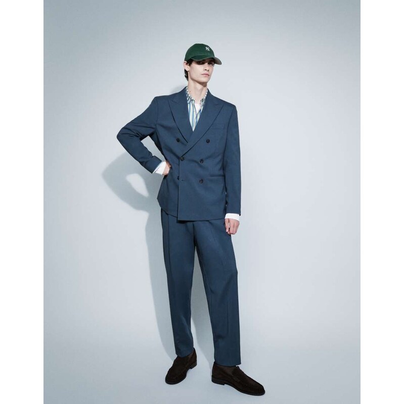ASOS DESIGN relaxed tapered suit trousers in dark blue