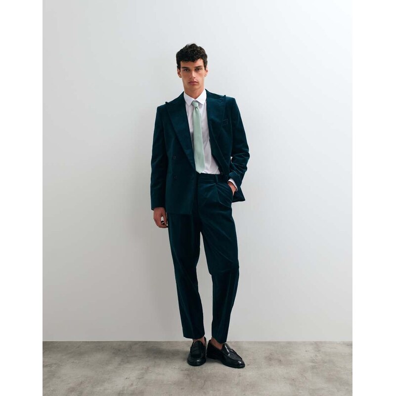 ASOS DESIGN relaxed tapered pleat front suit trousers in dark