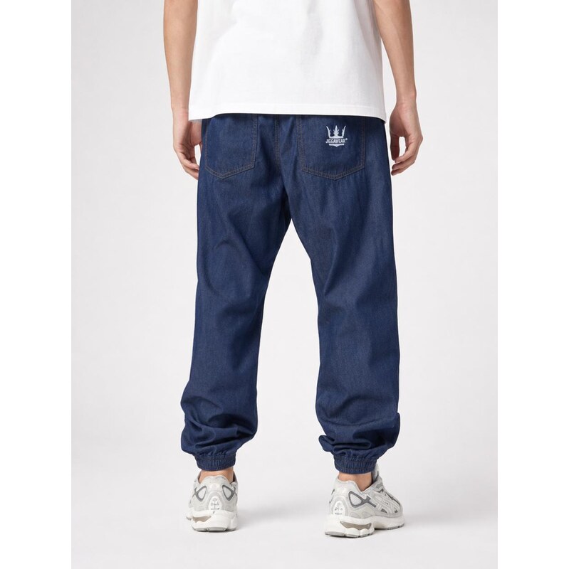 Tenké pánské džínové kalhoty typu jogger tmavě modré Jigga Wear