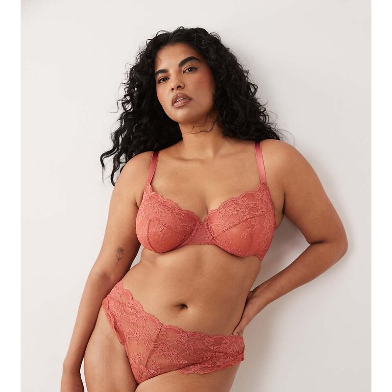 ASOS Curve ASOS DESIGN Curve Lola lace thong in sienna-Brown