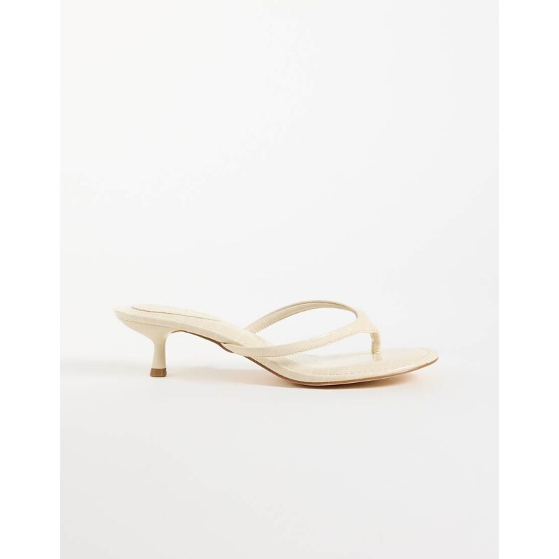 SEQWL Capri heeled thong sandal in cream croc-White