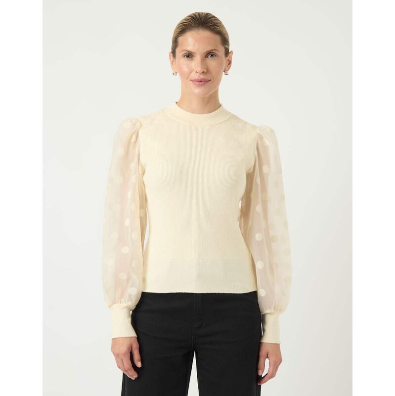 YAS Balloon sleeve top in birch-Neutral