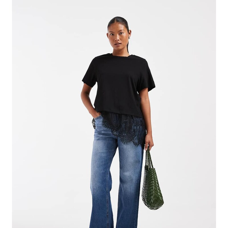 Vero Moda Petite Tessa high waisted wide leg jeans in washed mid