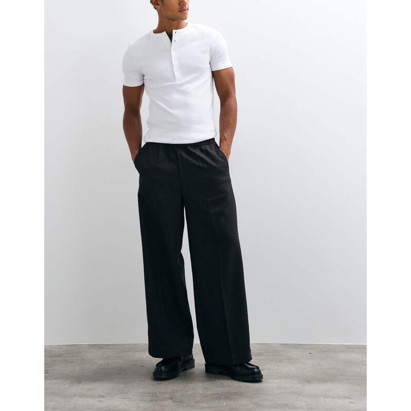 Weekday pull on wide leg tailored trousers in black