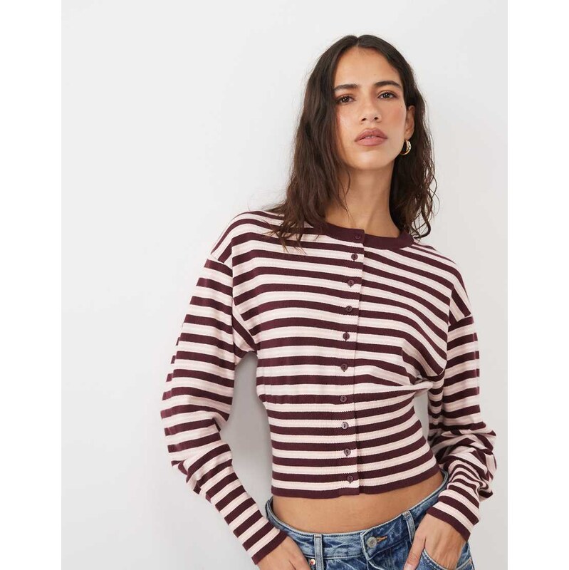 Cotton On sara button down cardigan in dark oak stripe-Multi