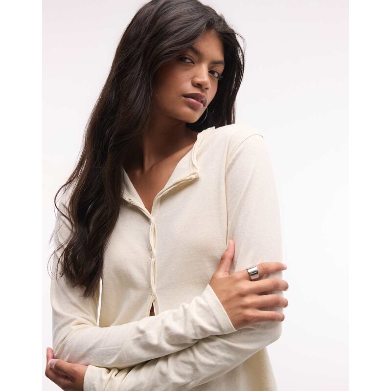 Weekday slim fit jersey cardigan in off-white