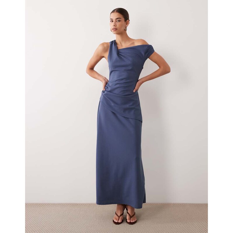 ASOS DESIGN crepe fallen shoulder maxi dress with ruched skirt