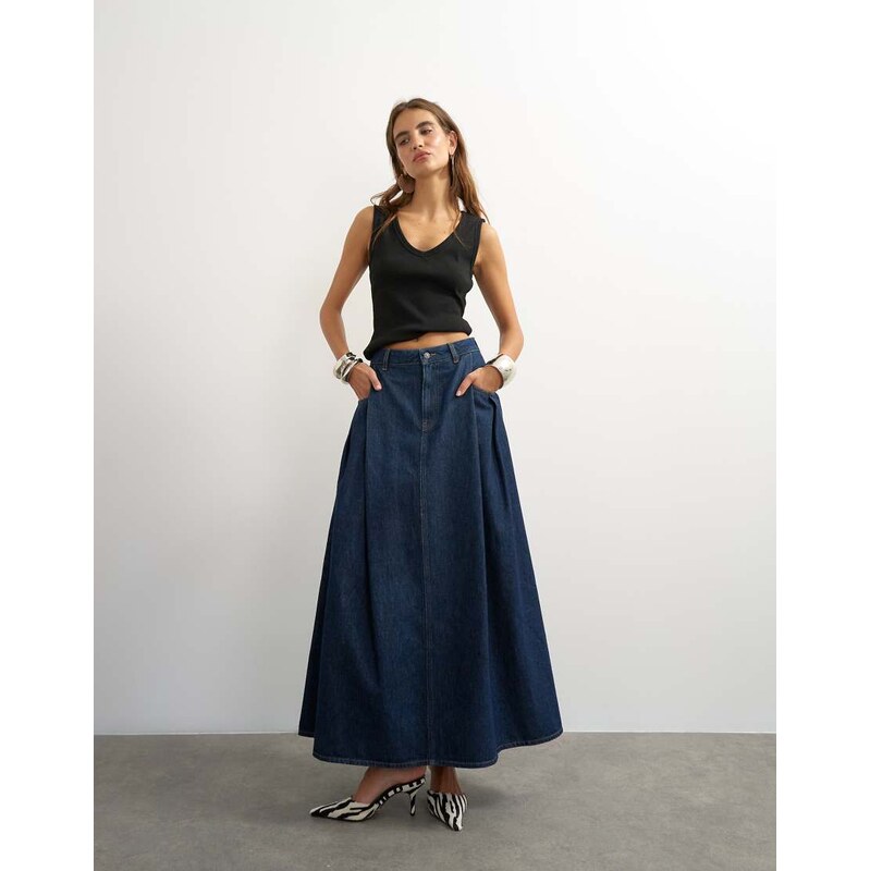 Topshop Cocoon maxi skirt in rock blue
