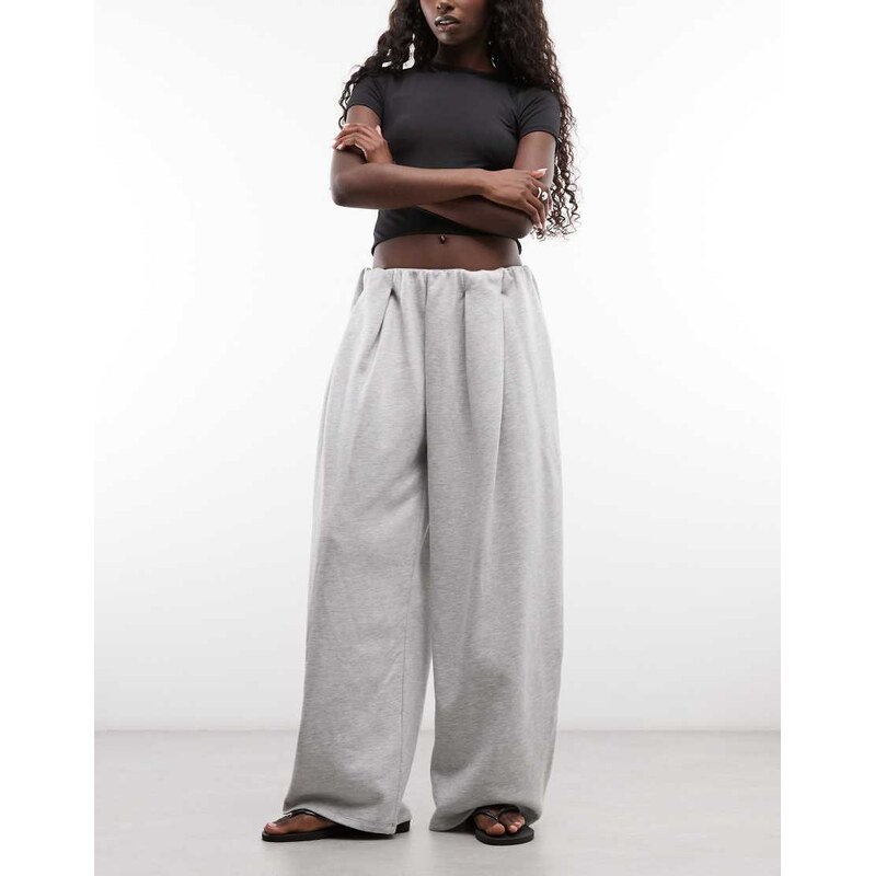 Weekday balloon fit wide leg trousers with pleats in grey