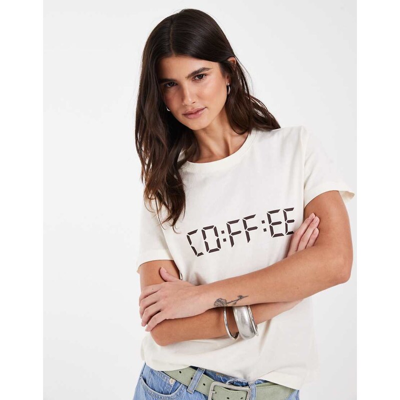 JJXX short sleeve t-shirt with coffee print in cream-White