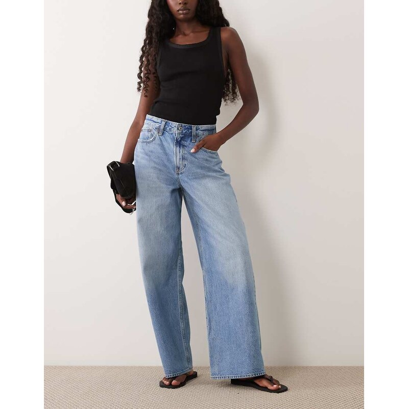 Abercrombie & Fitch Curve Love high rise wide leg jeans in light