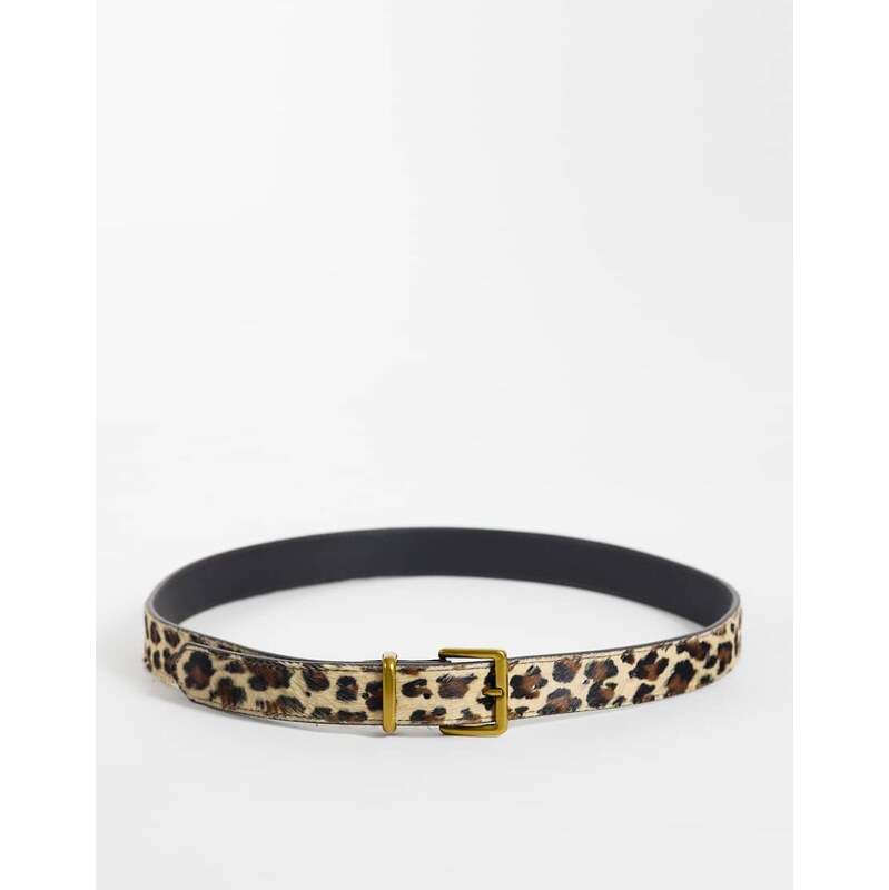 ASOS DESIGN hair on leather belt with square buckle in leopard