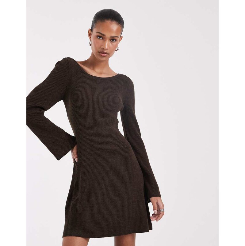 ONLY knitted skater mini dress in brown