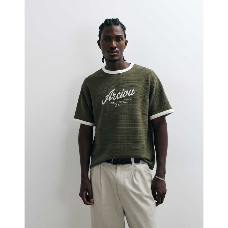 ASOS DESIGN boxy relaxed ringer t-shirt with archiva print in