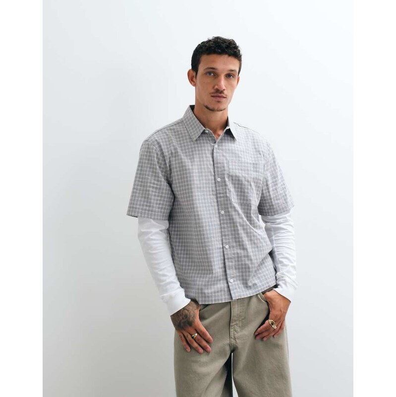 Hollister boxy shirt with long sleeve layer in grey check