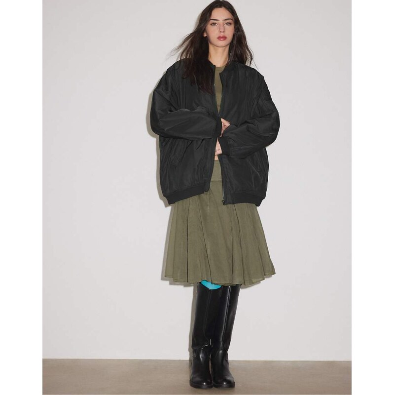Stradivarius Oversize bomber jacket in black