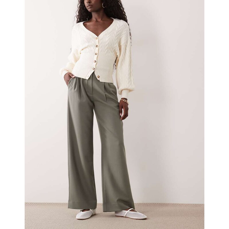 Abercrombie & Fitch Sloane high rise wide leg trouser in khaki