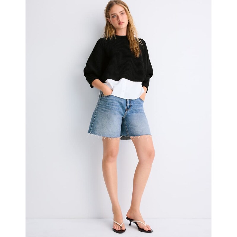 Stradivarius Mixed-fabric batwing knit jumper in black