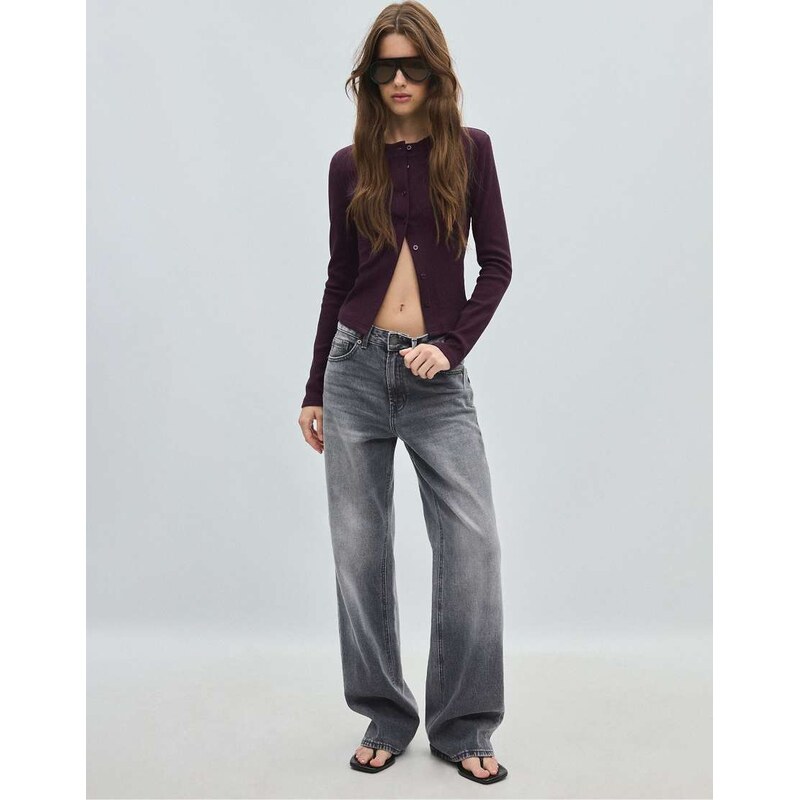 Stradivarius Knit cardigan with shoulder pads in aubergine