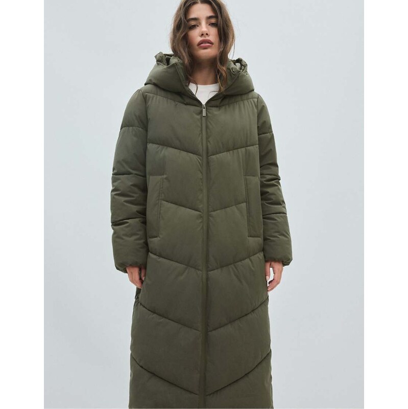 Stradivarius Basic padded coat in khaki-Green