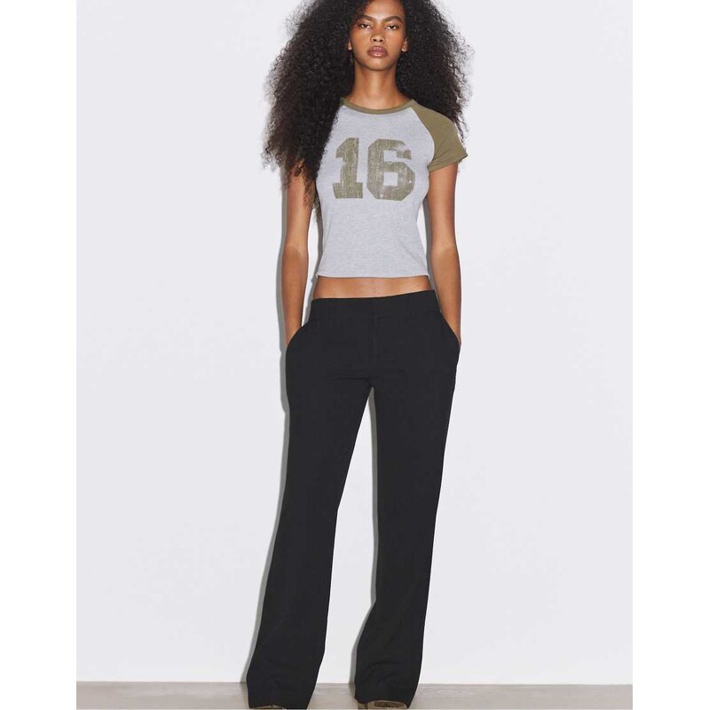 Stradivarius Low-rise smart trousers with back detail in black