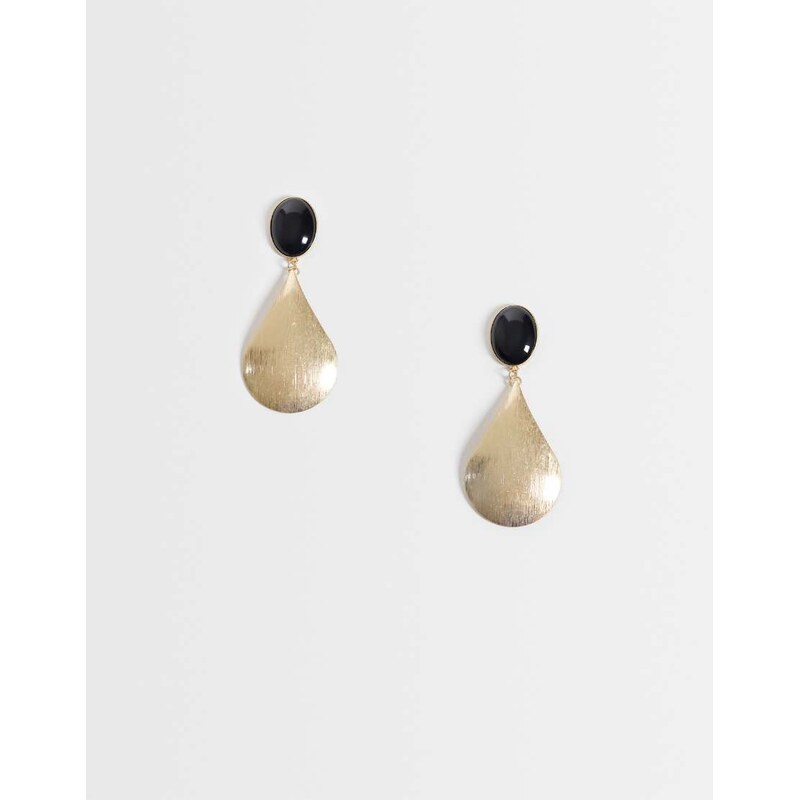 ASOS DESIGN large black stone stud earrings with pendant in