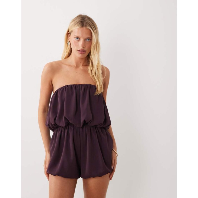 ASOS DESIGN satin bubble playsuit in chocolate brown
