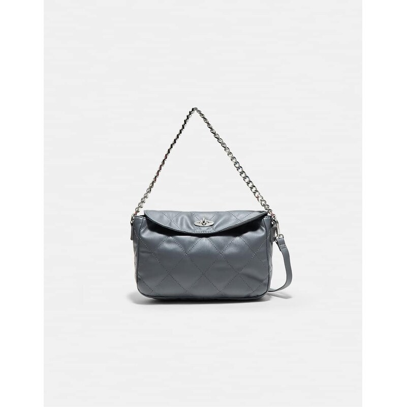 Stradivarius Quilted chain shoulder bag in dark grey